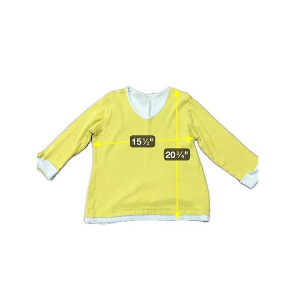 Yellow Green Light Blue V Neck Ribbed Long Sleeve Shirt Button Cuff Detail - Picture 7 of 9